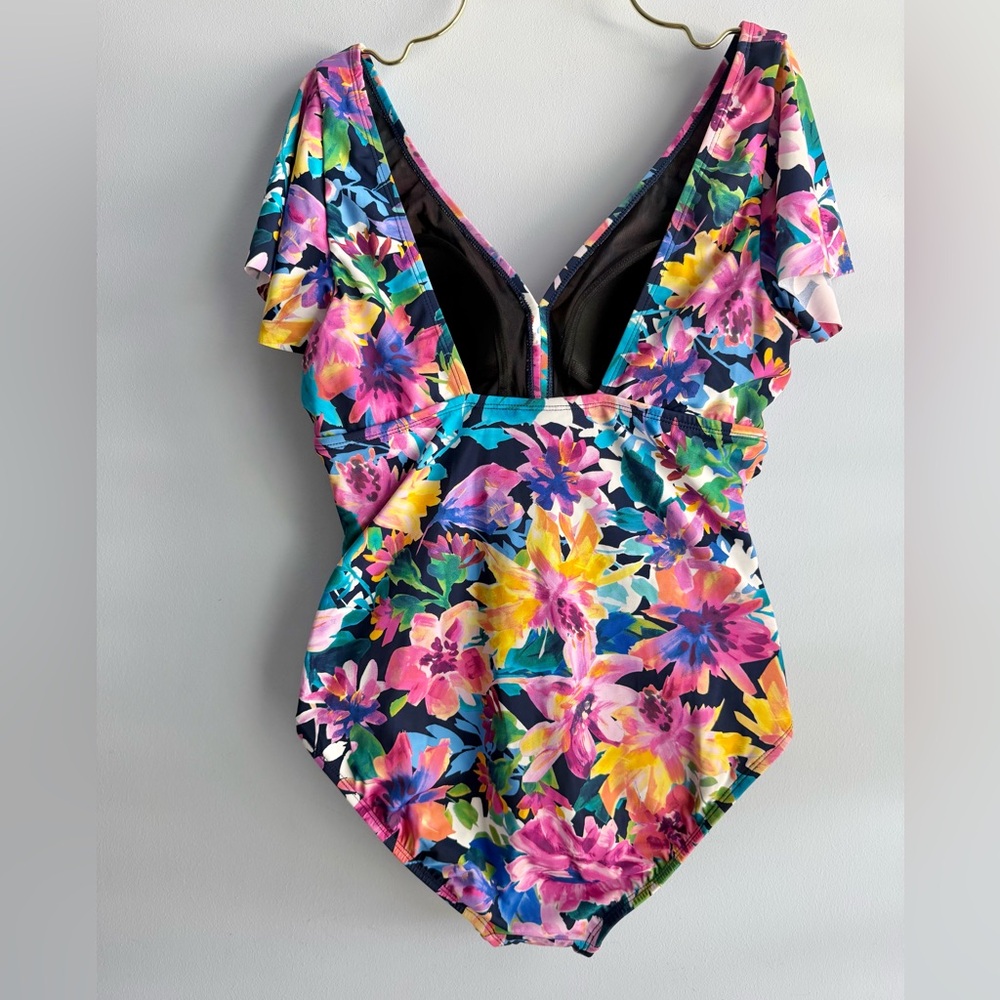 Swim Solutions Floral One-Piece Swimsuit in Navy, Pink, Yellow & Green - Picture 7 of 13